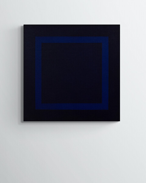 Minimalist abstract painting KH#244 (2023) featuring a deep blue rectangular form on a dark background